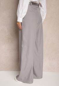 Renee - Szare Spodnie Palazzo High Waist z Szerokimi Nogawkami i Paskiem z Metalową Klamrą Oinna. Okazja: na co dzień, do pracy. Stan: podwyższony. Kolor: szary. Styl: klasyczny, elegancki, casual #3