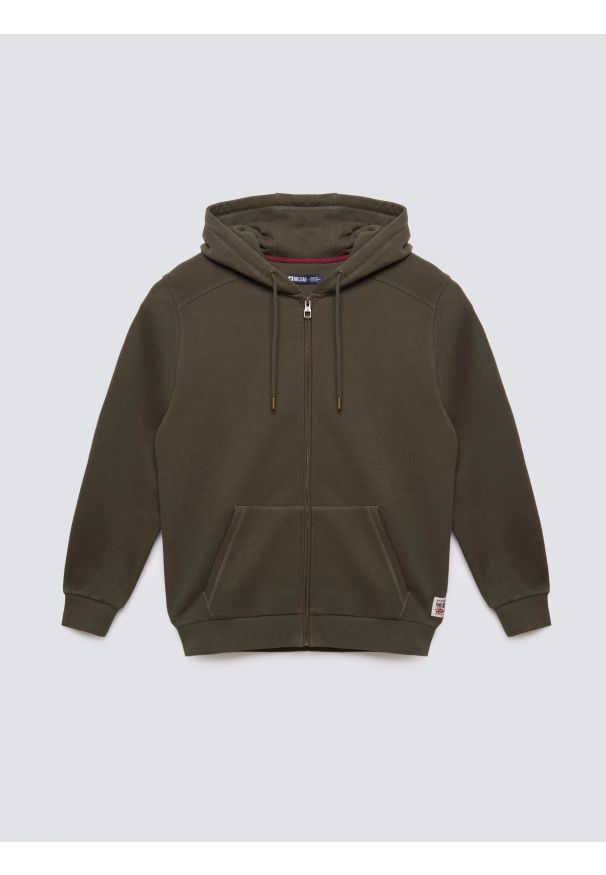Big-Star - Bluza męska rozpinana z kapturem khaki Jagmur 303. Okazja: na co dzień. Typ kołnierza: kaptur. Kolor: zielony. Materiał: dzianina. Wzór: ze splotem. Styl: klasyczny, sportowy, casual, elegancki
