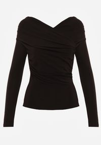 Renee - Czarna Marszczona Bluzka z Bawełną i Dekoltem w Łódkę Orinlia. Typ kołnierza: dekolt w łódkę. Kolor: czarny. Materiał: bawełna. Styl: elegancki #4