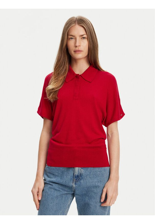 TOMMY HILFIGER - Tommy Hilfiger Polo WW0WW45652 Czerwony Regular Fit. Typ kołnierza: polo. Kolor: czerwony. Materiał: lyocell