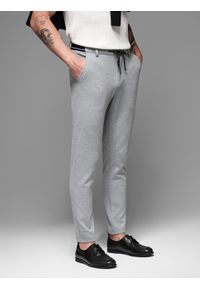 Ombre Clothing - Dzianinowe spodnie męskie z gumką w pasie - jasnoszare V1 - Rozmiar: XXL. Kolor: szary. Materiał: dzianina