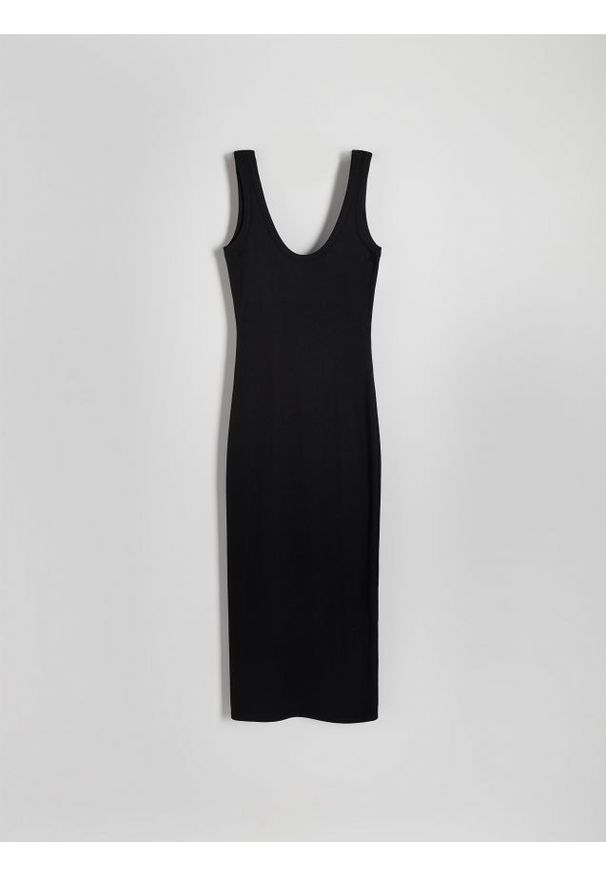 Reserved - Sukienka midi - czarny. Kolor: czarny. Materiał: bawełna, dzianina, wiskoza. Długość: midi