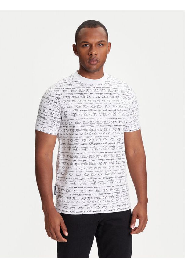 Karl Lagerfeld - KARL LAGERFELD T-Shirt 755040 553225 Biały Regular Fit. Typ kołnierza: dekolt w karo. Kolor: biały. Materiał: bawełna