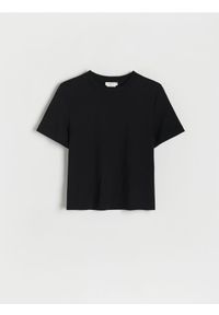 Reserved - T-shirt regular z merceryzowanej bawełny - czarny. Kolor: czarny. Materiał: bawełna