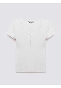 Big-Star - Koszulka damska slim w prążek biała Minsa 100. Kolor: biały. Materiał: prążkowany, dzianina, skóra. Wzór: prążki. Styl: klasyczny #1