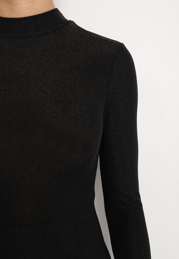 Born2be - Czarna Sukienka z Wiskozą Ozdobiona Brokatem w Eleganckim Stylu Werirra. Kolor: czarny. Materiał: wiskoza. Wzór: aplikacja. Sezon: zima. Styl: elegancki