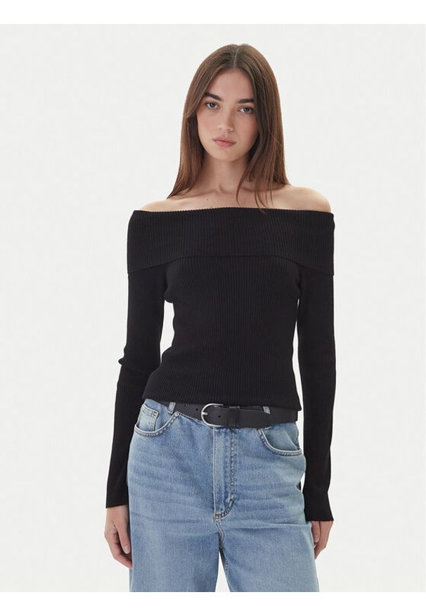 Kontatto Sweter 3M0813C Czarny Regular Fit. Kolor: czarny. Materiał: syntetyk, wiskoza