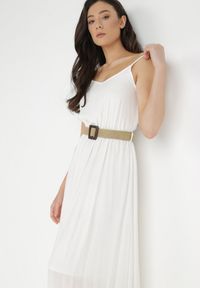 Born2be - Biała Sukienka z Paskiem Chrysaleia. Okazja: na co dzień. Kolor: biały. Długość rękawa: na ramiączkach. Wzór: gładki. Sezon: lato. Typ sukienki: proste. Styl: casual. Długość: maxi #5