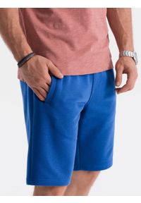 Ombre Clothing - Krótkie spodenki męskie z kieszeniami - niebieskie V5 OM-SRBS-0109 - XL. Kolor: niebieski. Materiał: bawełna, poliester, dzianina. Długość: krótkie #4