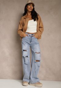 Renee - Niebieskie Jeansy High Waist Wide Leg z Ozdobnymi Przetarciami i Dziurami Elintyse. Stan: podwyższony. Kolor: niebieski. Styl: klasyczny #3