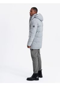 Ombre Clothing - Ciepła długa męska kurtka typu parka z wełną – jasnoszary melanż V3 - Rozmiar: L. Kolor: szary. Materiał: wełna. Długość: długie. Wzór: melanż #5