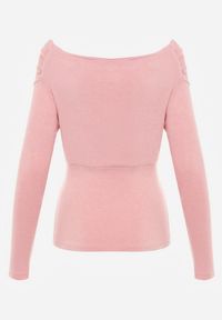 Born2be - Różowa Bluzka z Bawełną Dekoltem Typu Łódka i Marszczeniem Typhatos. Okazja: na co dzień. Kolor: różowy. Materiał: bawełna. Styl: casual, elegancki #8