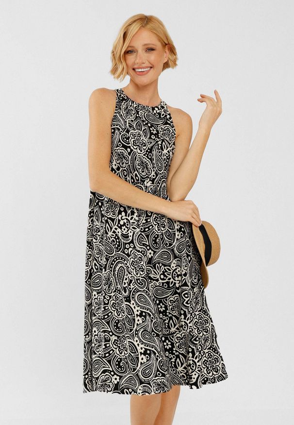 Volcano - Luźna sukienka G-HAVA. Okazja: na co dzień. Typ kołnierza: dekolt halter. Materiał: wiskoza, materiał. Długość rękawa: bez rękawów. Wzór: paisley. Sezon: lato. Typ sukienki: rozkloszowane. Styl: casual, elegancki