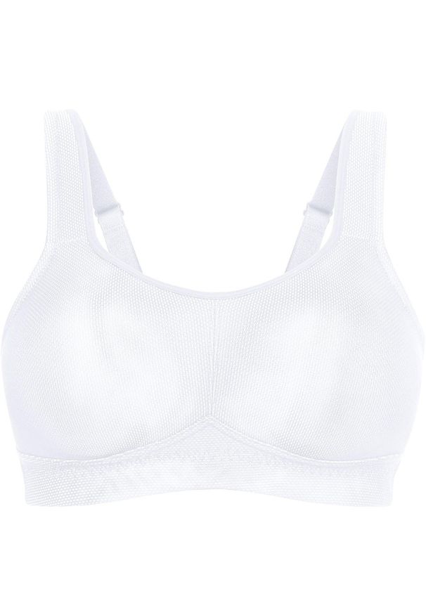 bonprix - Biustonosz sportowy, silny stopień podtrzymywania biustu. Kolor: biały. Rodzaj stanika: różne sposoby noszenia, wyściełane miseczki