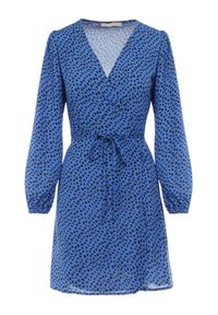 Born2be - Granatowa Sukienka Calliala. Kolor: niebieski. Materiał: tkanina, materiał. Długość rękawa: długi rękaw. Wzór: aplikacja, nadruk. Typ sukienki: kopertowe #6