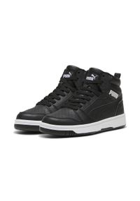 Buty do chodzenia dla dzieci Puma Rebound V6 Mid Wtr J. Zapięcie: sznurówki. Kolor: biały, wielokolorowy, czarny. Materiał: materiał, syntetyk, tkanina. Szerokość cholewki: normalna. Sport: turystyka piesza