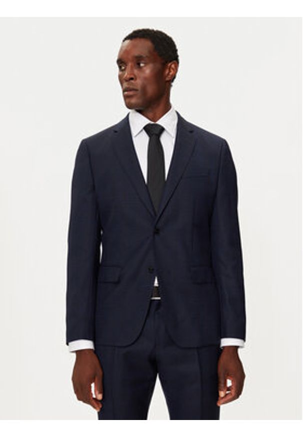 BOSS - Boss Garnitur 50528126 Granatowy Slim Fit. Kolor: niebieski. Materiał: wełna