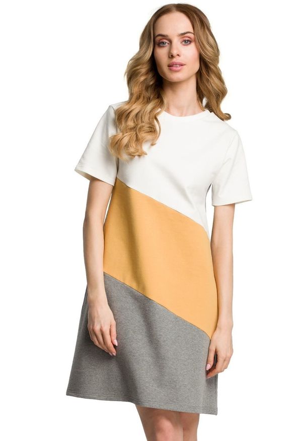 MOE - Trapezowa bawełniana sukienka w kontrastowe pasy. Materiał: bawełna. Długość rękawa: krótki rękaw. Sezon: lato. Typ sukienki: trapezowe