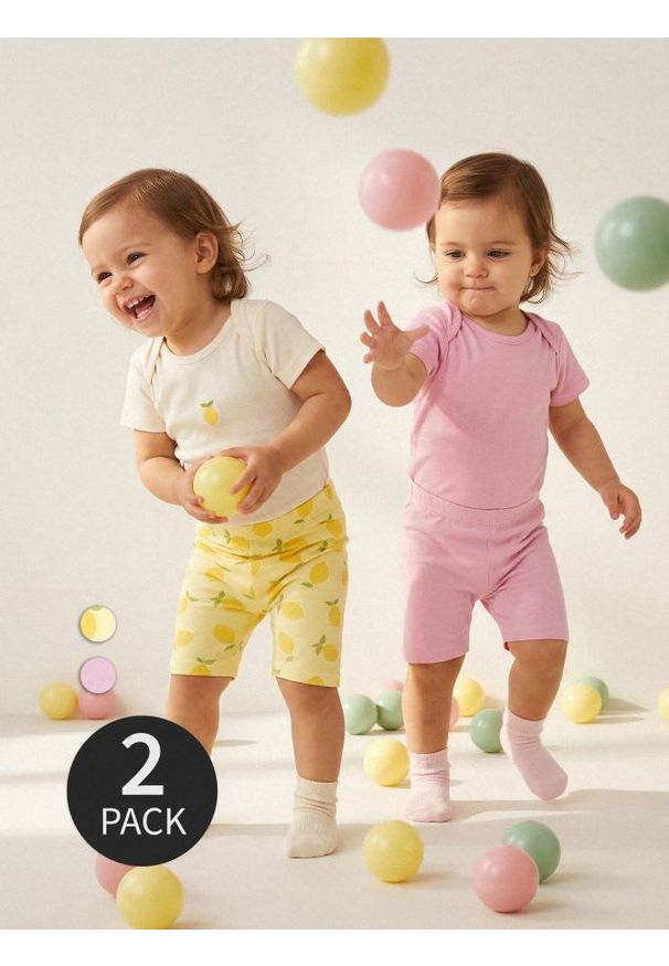 Sinsay - Bawełniane legginsy z motywem cytryn 2 pack - żółty. Kolor: żółty. Materiał: bawełna