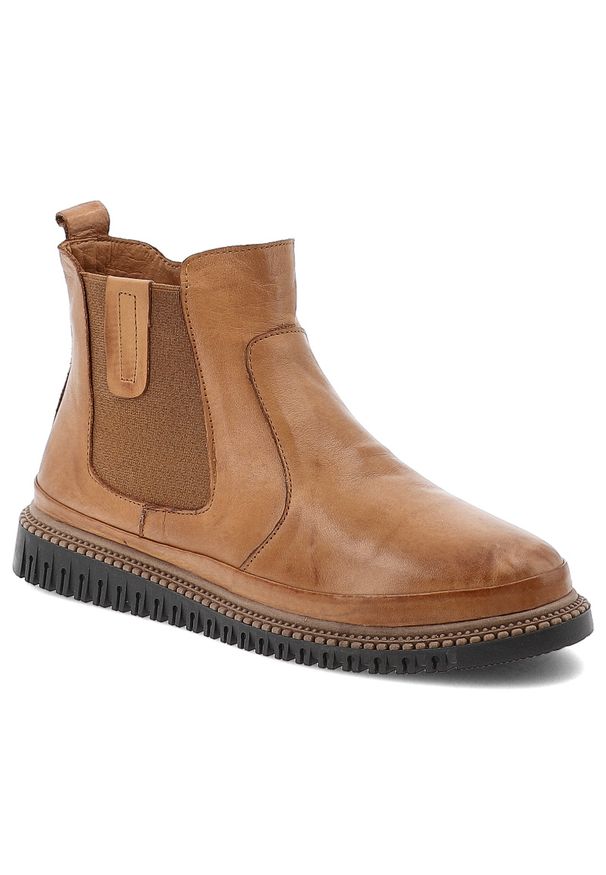 Brązowe Botki Artiker Stylowe Obuwie Damskie. Okazja: na co dzień, na spacer. Kolor: brązowy. Materiał: jeans, skóra. Styl: elegancki