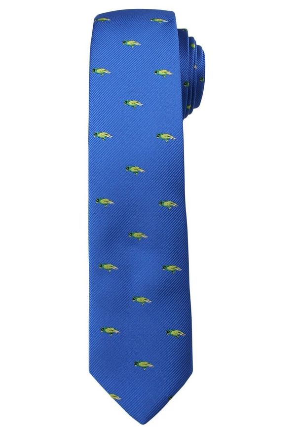Błękitny Stylowy Krawat -Angelo di Monti- 6 cm, Męski, w Zielone Papugi, Motyw Zwierzęcy. Kolor: niebieski. Wzór: motyw zwierzęcy. Styl: elegancki