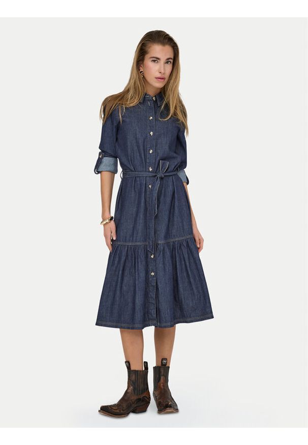 only - ONLY Sukienka jeansowa Sevigny 15357967 Granatowy Regular Fit. Kolor: niebieski. Materiał: bawełna
