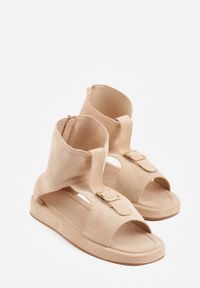 Born2be - Beżowe Sandały w Stylu Botków z Ozdobną Klamrą Theaneasi. Okazja: na co dzień. Zapięcie: klamry. Kolor: beżowy. Materiał: jeans. Styl: casual, elegancki, klasyczny #5