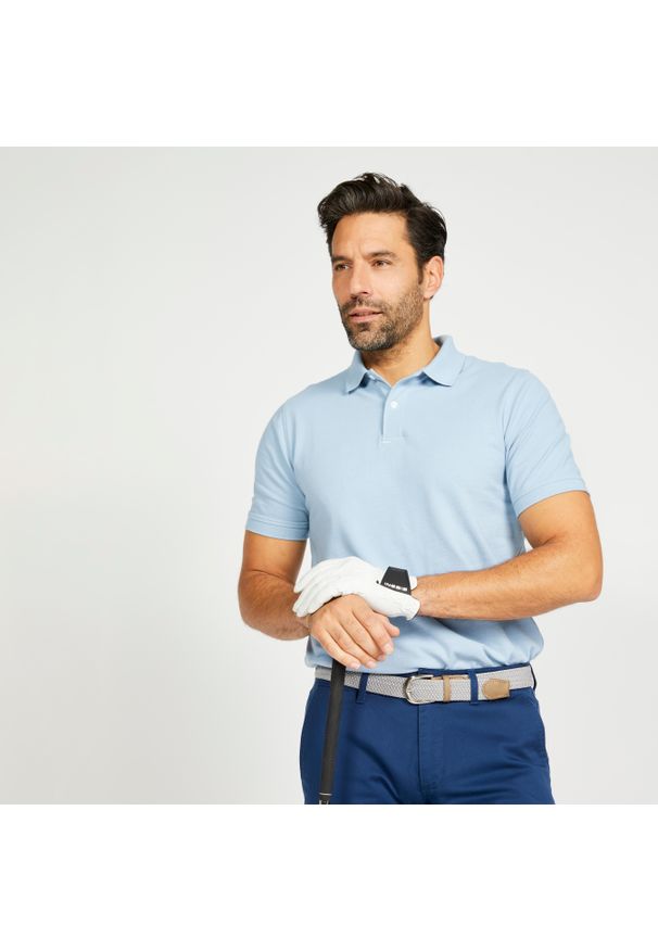 INESIS - Koszulka polo do golfa z krótkim rękawem męska Inesis MW500. Typ kołnierza: golf, polo. Kolor: szary, wielokolorowy, niebieski. Materiał: poliester, bawełna, materiał. Długość rękawa: krótki rękaw. Długość: krótkie. Wzór: ze splotem. Styl: klasyczny