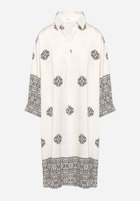 Born2be - Beżowa Wiskozowa Sukienka Ozdobiona Geometrycznym Wzorem Nalanessa. Okazja: na co dzień. Kolor: beżowy. Materiał: wiskoza. Wzór: aplikacja, geometria. Styl: klasyczny, casual, elegancki. Długość: mini #5