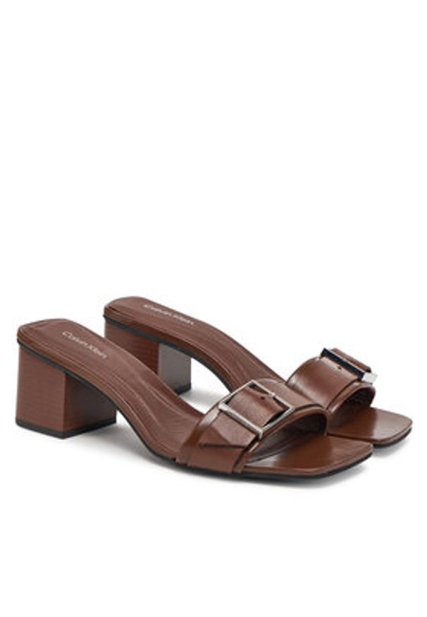 Calvin Klein Klapki Heel Mule 50 W/Buckle - Lth HW0HW02478 Brązowy. Kolor: brązowy. Materiał: skóra