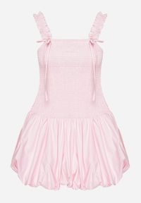 Born2be - Różowa Bawełniana Sukienka Bombka na Ramiączkach z Elastyczną Górą Linarisena. Okazja: na imprezę, na co dzień. Typ kołnierza: kokarda. Kolor: różowy. Materiał: bawełna. Długość rękawa: na ramiączkach. Typ sukienki: bombki. Styl: casual, elegancki #6