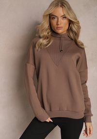 Renee - Brązowa Ocieplana Bluza Bawełniana z Półgolfem Heraia. Kolor: brązowy. Materiał: bawełna