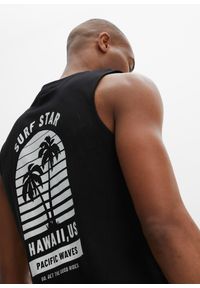 bonprix - Koszulka na szerokich ramiączkach, krój loose fit. Kolor: czarny. Długość rękawa: na ramiączkach. Wzór: nadruk #3
