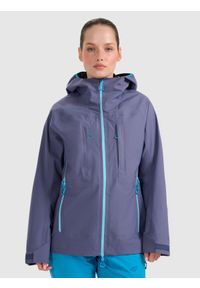 4f - 4F Kurtka trekkingowa przeciwdeszczowa membrana 20000+ damska - granatowa M. Kolor: niebieski. Materiał: materiał. Długość rękawa: raglanowy rękaw. Technologia: Primaloft. Długość: długie. Sport: wspinaczka, turystyka piesza #1