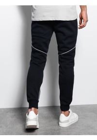 Ombre Clothing - Spodnie męskie dresowe joggery z kontrastowymi elementami - czarne V1 OM-PASK-22FW-001 - XL. Kolor: czarny. Materiał: dresówka. Wzór: geometria #5
