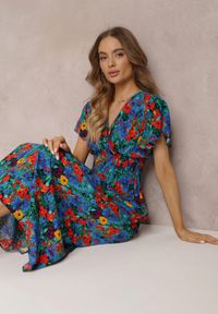 Renee - Niebieska Rozkloszowana Sukienka Maxi z Gumką w Pasie z Wiskozy Femia. Kolor: niebieski. Materiał: wiskoza. Długość: maxi #4