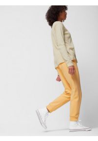 outhorn - Spodnie dresowe damskie - żółte. Kolor: żółty. Materiał: dresówka. Wzór: nadruk #2