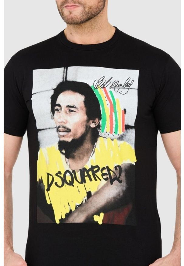 DSQUARED2 Czarny męski t-shirt z bobem marleyem, Rozmiar M. Kolor: czarny