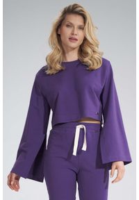 Figl - Krótka Bawełniana Bluza z Szerokim Rozciętym Rękawem - Fioletowa. Kolor: fioletowy. Materiał: bawełna. Długość: krótkie #1