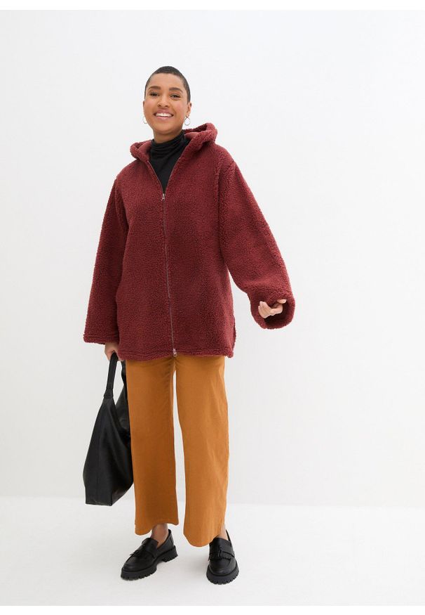 bonprix - Bluza rozpinana z polaru baranka, o linii litery A, z rozcięciami po bokach. Kolor: brązowy. Materiał: polar