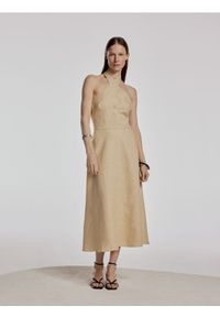 Reserved - Lniana sukienka z wiązaniem - beżowy. Kolor: beżowy. Materiał: len #1