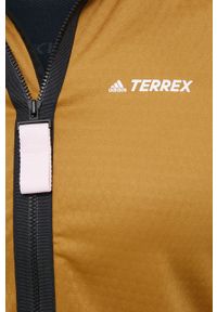 adidas TERREX - adidas Performance bluza sportowa damska kolor brązowy z kapturem gładka. Typ kołnierza: kaptur. Kolor: brązowy. Materiał: dzianina, polar, materiał. Długość rękawa: raglanowy rękaw. Wzór: gładki. Styl: sportowy