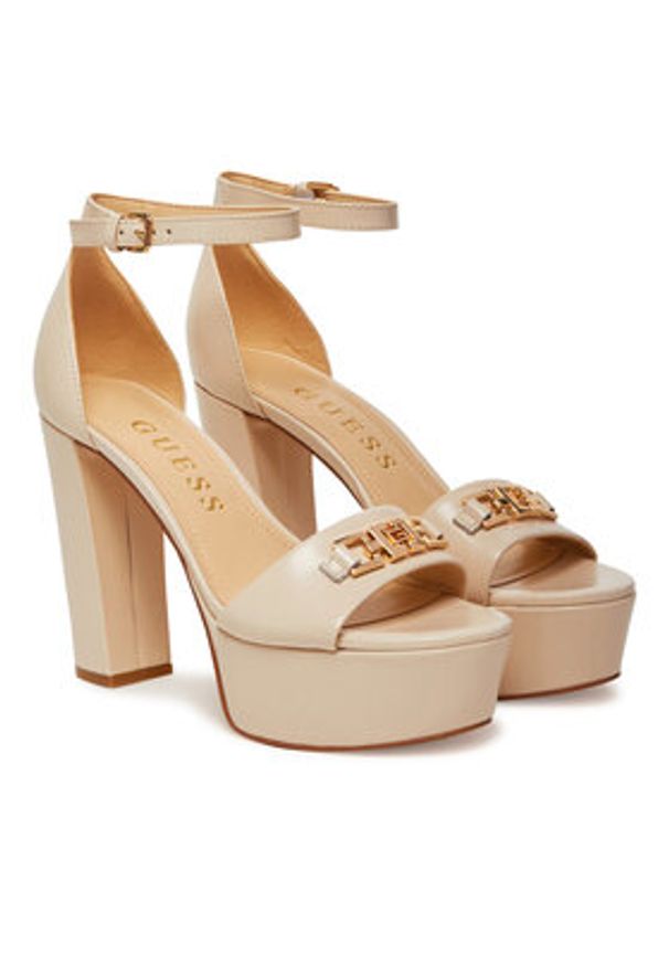 Guess Sandały FLJSET LEA03 Écru. Materiał: skóra