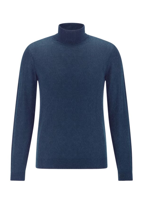 Niebieski golf męski Modini SW74. Typ kołnierza: golf. Kolor: niebieski. Materiał: jeans, wełna, materiał, akryl