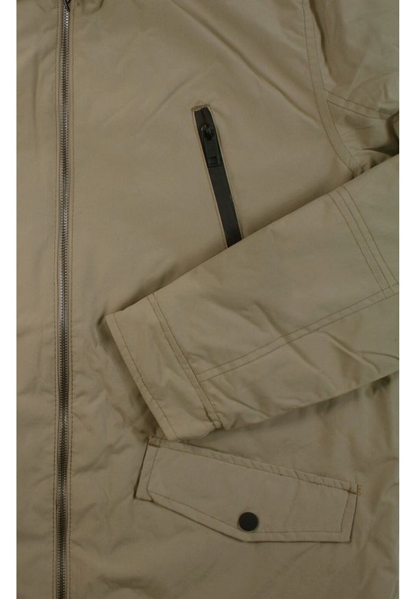 Brave Soul - Kurtka Beżowa Dłuższa Jesienno-Zimowa z Nieodpinanym Kapturem, Męska, Ocieplana -BRAVE SOUL. Typ kołnierza: kołnierzyk stójkowy. Kolor: beżowy, brązowy, wielokolorowy. Materiał: poliester, tkanina. Długość: długie. Sezon: zima, jesień