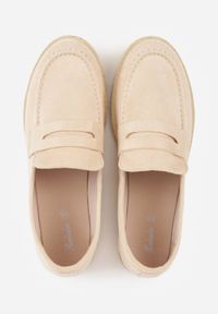 Renee - Beżowe Mokasyny z Plecionką w Stylu Boho Galenatea. Okazja: na co dzień, do pracy. Kolor: beżowy. Materiał: jeans. Wzór: aplikacja. Sezon: lato. Styl: boho #3