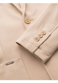 Ombre Clothing - Męska marynarka SLIM z dzianiny o subtelnej strukturze – beżowa V5 - Rozmiar: L. Okazja: do pracy. Kolor: beżowy. Materiał: dzianina. Wzór: kolorowy. Styl: klasyczny #2