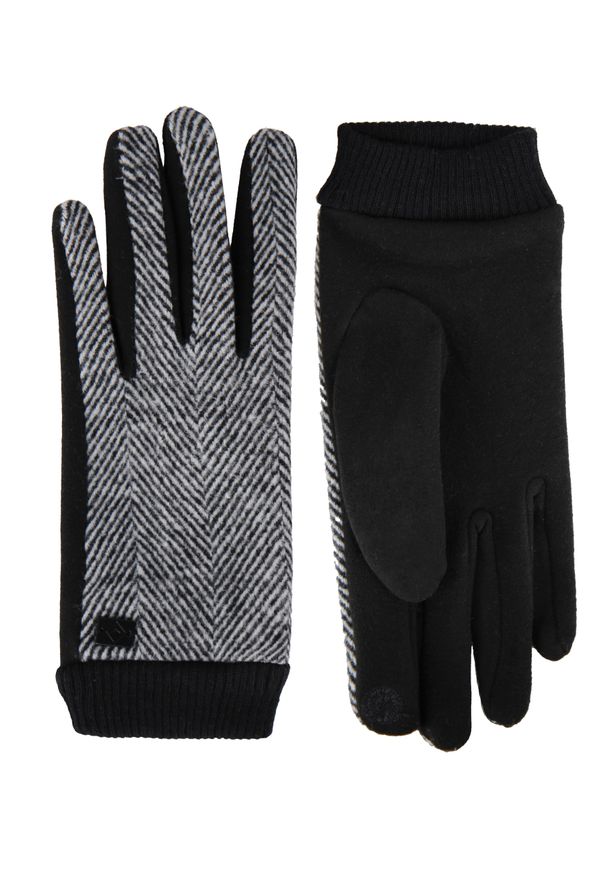 Volcano - Rękawiczki z wzorem H-FLO. Kolor: czarny. Materiał: prążkowany, dzianina, materiał. Wzór: jodełka, gładki. Sezon: zima. Styl: klasyczny, elegancki