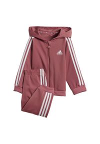 Adidas - Essentials Shiny Hooded Track Suit. Kolor: wielokolorowy, różowy, biały. Materiał: dresówka, materiał. Wzór: gładki #1