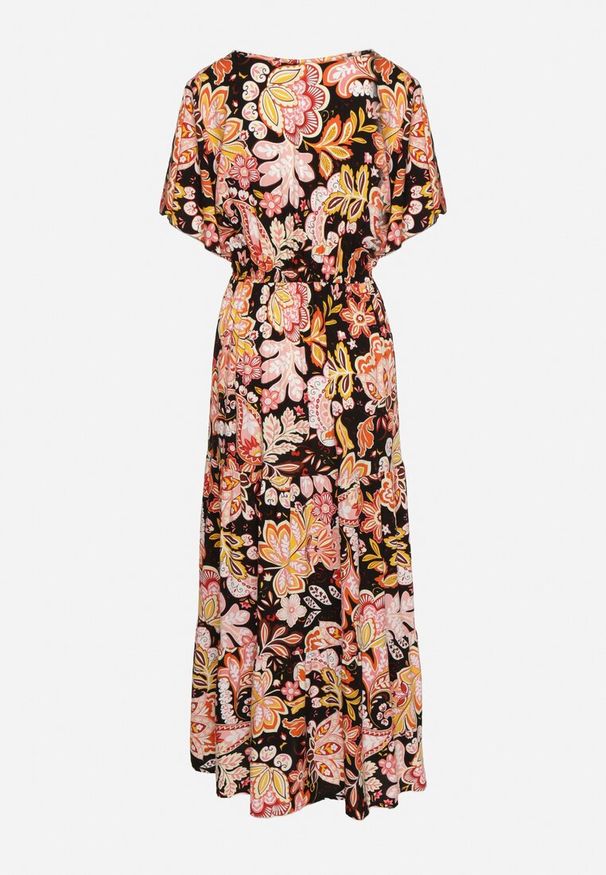 Born2be - Czarna Bawełniana Sukienka w Stylu Boho z Elastyczną Gumką w Talii Morgaine. Kolor: czarny. Materiał: bawełna. Styl: boho